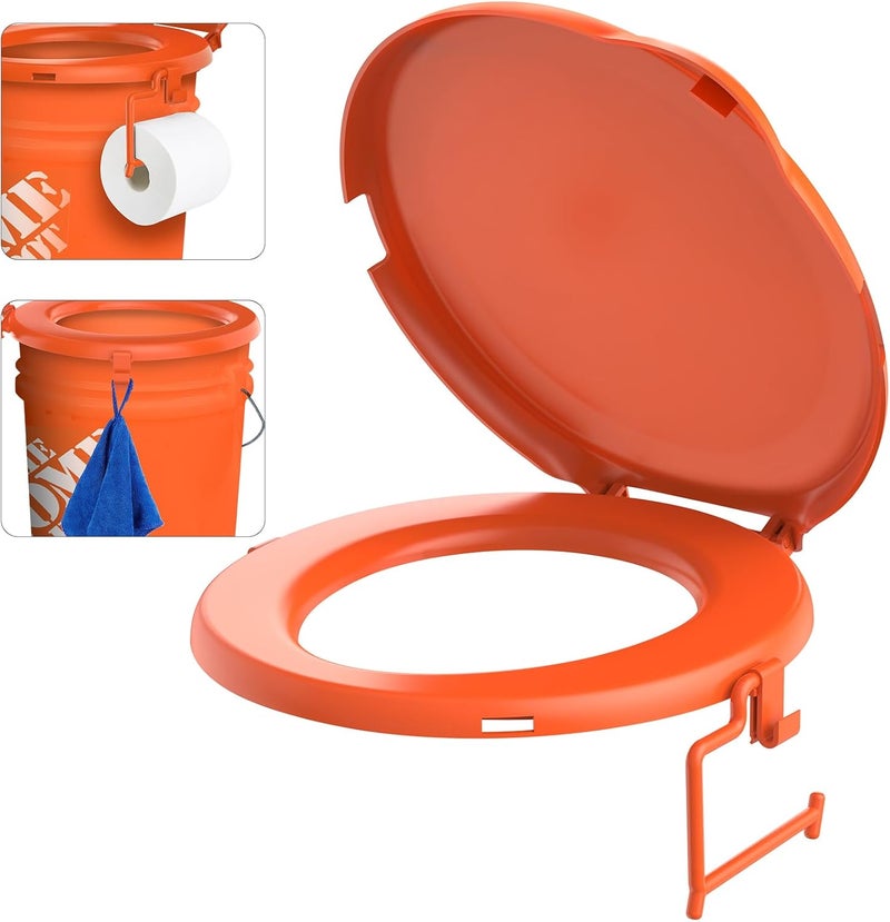 PAHTTO Orange Portable Toilet Seat for 5 Gal Buckets, Snap-on Lid for Adults, Camping, Hiking, Emergency, Car, Boat - Image 1